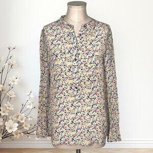 EQUIPMENT 100% Silk Hi-Low Floral Popover Blouse Split Neck Ava Relaxed Pink S